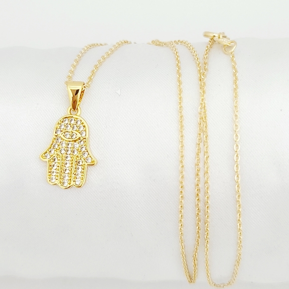 18K Gold filled Hamsa hand necklace. New - Picture 7 of 8